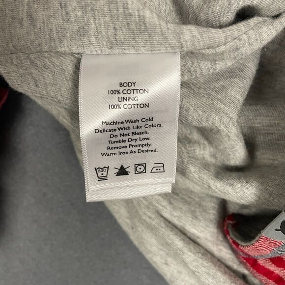 Eddie Bauer Shirt Jacket Women's XL Red Ivory Plaid Hi-Low Button Front Hooded - Picture 15 of 16